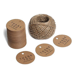Thank You Tags, G2PLUS 100 PCS Kraft Paper Hang Tags, Bonbonniere Thank You Gift Tags with 100 Feet Jute Twine, ‘Thank You For Your Kindness’ Printed Craft Tags - G2plus