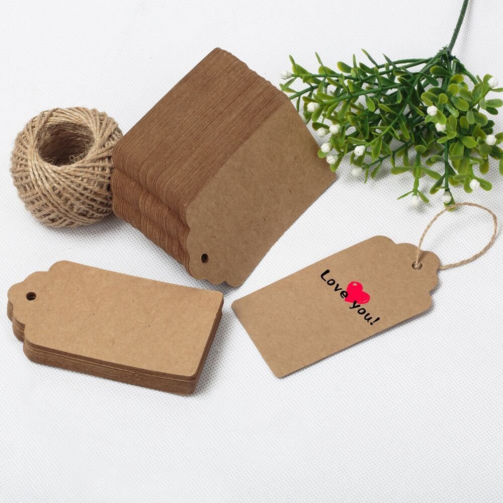 G2PLUS 100 PCS Kraft Gift Tags 5 cm * 10 cm Blank Label Paper Wedding Labels Birthday Luggage Tags Brown Hang Tag with 30 Meters Jute Twine - G2plus