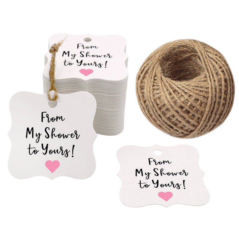 Original Design 100PCS Baby Shower Favor Tags,From My Shower To Yours Tags ! Paper Gift Tags Kraft Hang Tags with 100 Feet Natural Jute Twine - G2plus