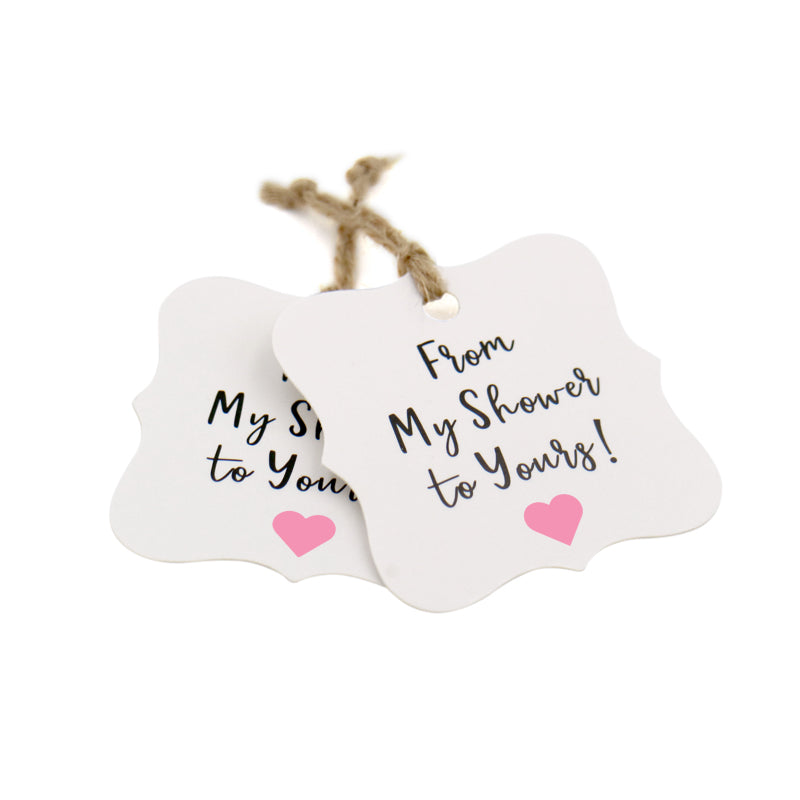 Original Design 100PCS Baby Shower Favor Tags,From My Shower To Yours Tags ! Paper Gift Tags Kraft Hang Tags with 100 Feet Natural Jute Twine - G2plus