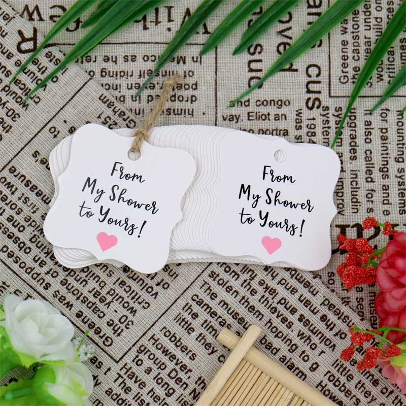 Original Design 100PCS Baby Shower Favor Tags,From My Shower To Yours Tags ! Paper Gift Tags Kraft Hang Tags with 100 Feet Natural Jute Twine - G2plus