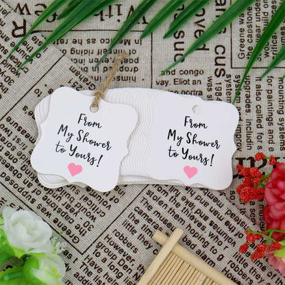 Original Design 100PCS Baby Shower Favor Tags,From My Shower To Yours Tags ! Paper Gift Tags Kraft Hang Tags with 100 Feet Natural Jute Twine - G2plus