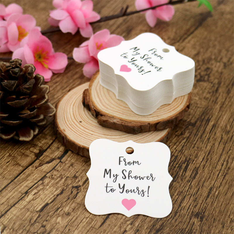 Original Design 100PCS Baby Shower Favor Tags,From My Shower To Yours Tags ! Paper Gift Tags Kraft Hang Tags with 100 Feet Natural Jute Twine - G2plus