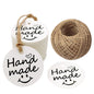 100 PCS"Hand Made" Small Label, 5 cm * 5 cm Kraft Gift Tags, Hang Round Tags with 30 Meters Jute Twine (White) - G2plus