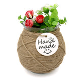 100 PCS"Hand Made" Small Label, 5 cm * 5 cm Kraft Gift Tags, Hang Round Tags with 30 Meters Jute Twine (White) - G2plus