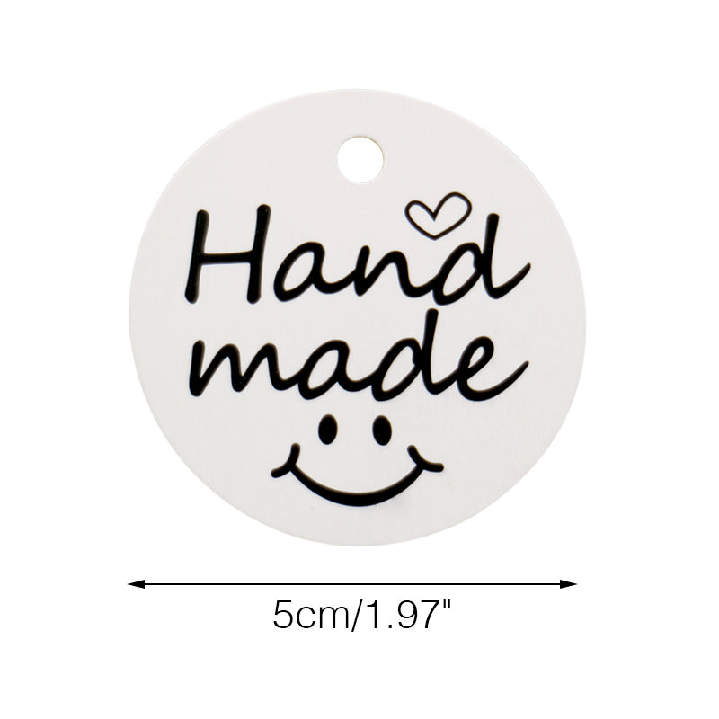 100 PCS"Hand Made" Small Label, 5 cm * 5 cm Kraft Gift Tags, Hang Round Tags with 30 Meters Jute Twine (White) - G2plus