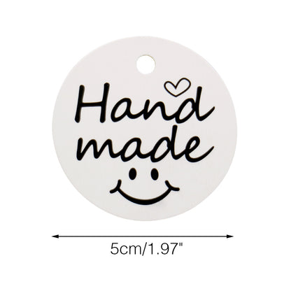 100 PCS"Hand Made" Small Label, 5 cm * 5 cm Kraft Gift Tags, Hang Round Tags with 30 Meters Jute Twine (White) - G2plus