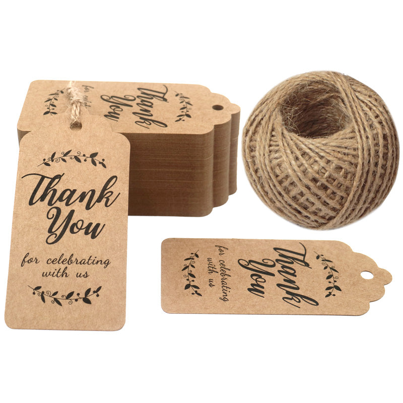 Thank You for Celebrating with US, Paper Gift Tag, 100 Pcs Kraft Tags with 100 Feet String for Wedding, Baby Shower, Party Favor (Brown)