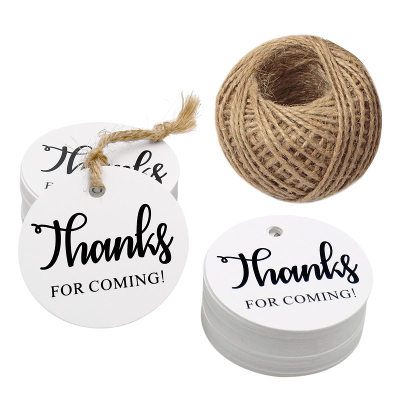 Original Design Thanks for Coming Tags 100 PCS Round Tags,Kraft Paper Gift Tags with 100 Feet Natural Jute Twine Perfect for Baby Shower,Wedding Party Favor - G2plus