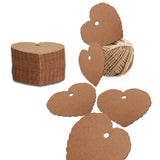 Valentine's Day Kraft Gift Tags 100 PCS Blank Label 5.5 cm * 6 cm Paper Wedding Labels Brown Hang Tag with 30 Meters Jute Twine - Heart-Shaped (Brown) - G2plus