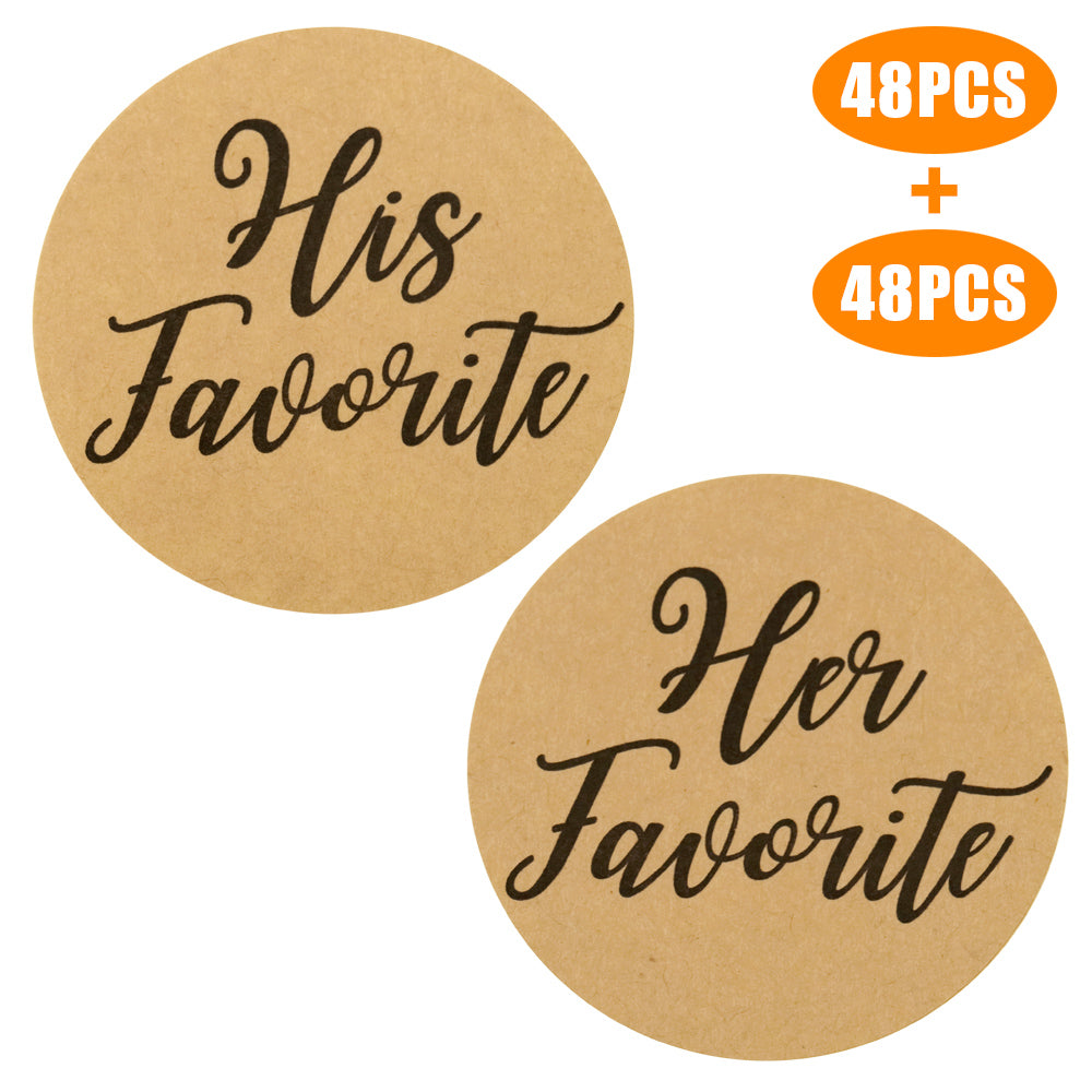 Original Design 96PCS His Favorite & Her Favorite Wedding Stickers, Round Sealing Labels for Invitation Envelopes for Wedding, Baby Shower, Party Supplies (Kraft Paper) - G2plus