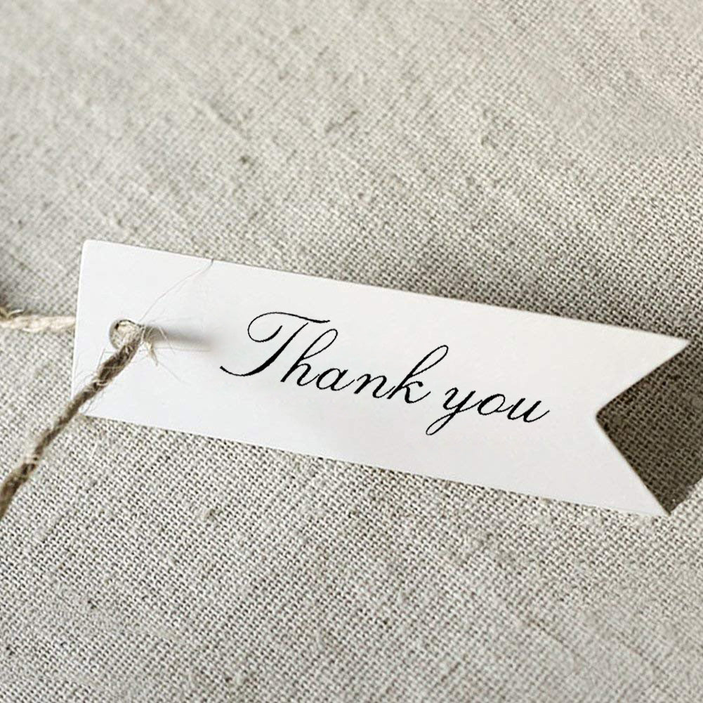 100 PCS Kraft Gift Tags Small Size 7 cm * 2 cm Blank Label Paper Wedding Labels Birthday Luggage Tags Brown Hang Tag with 30 Meters Jute Twine (Thank You -White) - G2plus