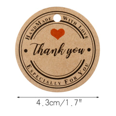 100 PCS Kraft Gift Tags, 4.3CM"Thank You" Label Birthday Luggage Round Tags Paper Wedding Labels Brown Hang Tag with 30 Meters Jute Twine for Valentine's Day (Thank You) - G2plus
