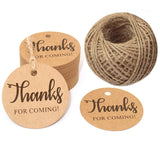 Original Design Thanks for Coming Tags 100 PCS Round Tags,Kraft Paper Gift Tags with 100 Feet Natural Jute Twine Perfect for Baby Shower,Wedding Party Favor - G2plus
