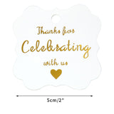 High-end Carbon Gold Thanks for Celebrating with Us Gift Tags with 100 Feet Natural String for Baby Shower, Bridal Wedding, Anniversary Celebration - G2plus