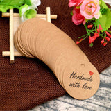 100 PCS Kraft Gift Tags 5 cm * 5 cm"Hand Made with Love" Label Birthday Luggage Round Tags Paper Wedding Labels Brown Hang Tag with 30 Meters Jute Twine (Brown) - G2plus